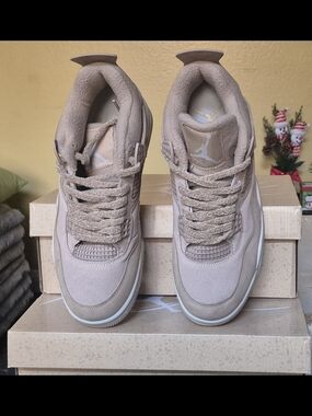 Jordan Women's Suede Retro 4 Sneakers in Light Brown/Tan